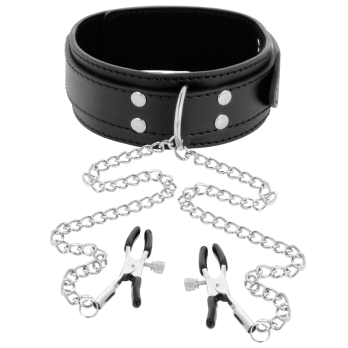 DarknessTrade - Collar With Nipple Clamps Black