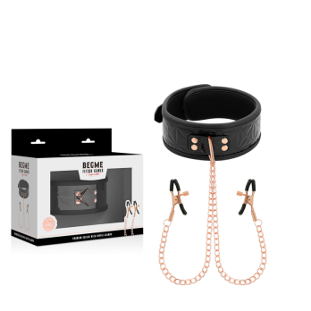 Begme™ - Black Edition Collar With Nipple Clamps With Neoprene Lining