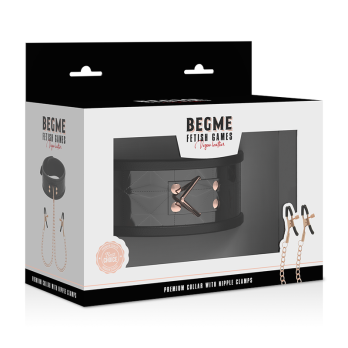 Begme™ - Black Edition Collar With Nipple Clamps With Neoprene Lining