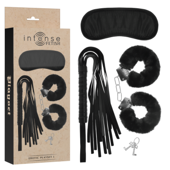 Intense Fetish ™ - Erotic Playset 1 With Handcuffs Blind Mask And Flogger