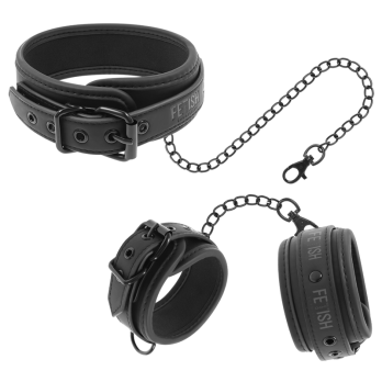 Fetish SubmissiveTrade - Vegan Leather Necklace And Handcuffs With Noprene Lining