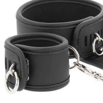 Fetish SubmissiveTrade - Vegan Leather Necklace And Handcuffs With Noprene Lining