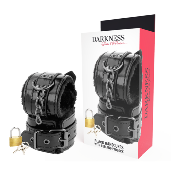 DarknessTrade - Black Adjustable Leather Handcuffs With Padlock