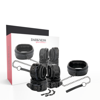 DarknessTrade - Black Leather Handcuffs And Collar