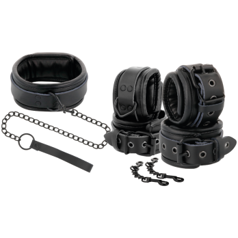 DarknessTrade - Black Leather Handcuffs And Collar