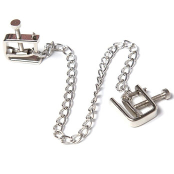 Ohmama Fetish Metallic Screw Nipple Clamps And Chain