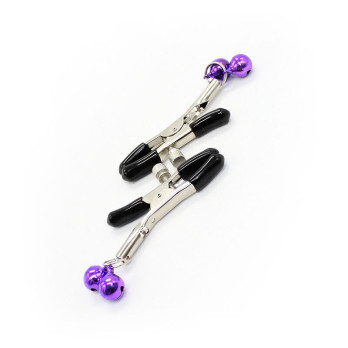 Ohmama Fetish Double Bells Nipple Clamps - Purple