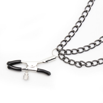 Ohmama Fetish Black Nipple Clamps With Multi Chains