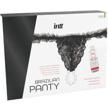 Intt  Brazilian Black Panty With Pearls And Lubricant Gel 50Ml