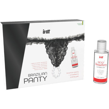 Intt  Brazilian Black Panty With Pearls And Lubricant Gel 50Ml