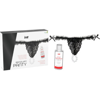 Intt  Brazilian Black Panty With Pearls And Lubricant Gel 50Ml