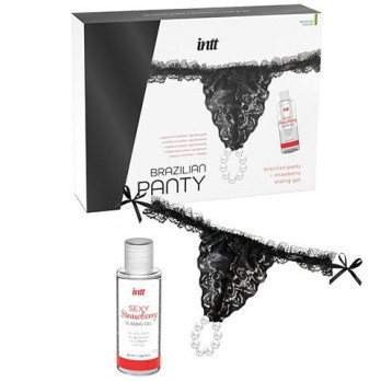 Intt  Brazilian Black Panty With Pearls And Lubricant Gel 50Ml